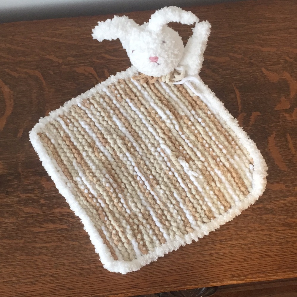 Handmade Knitted Baby Bunny Lovey Security Blanket